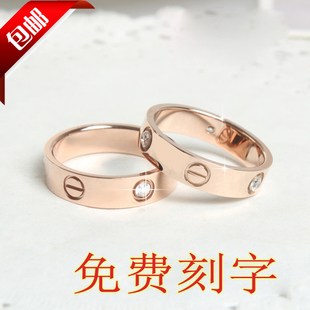 韩版钛钢镀18K玫瑰金男女情侣对戒 婚戒食指关节戒指配饰品可刻字