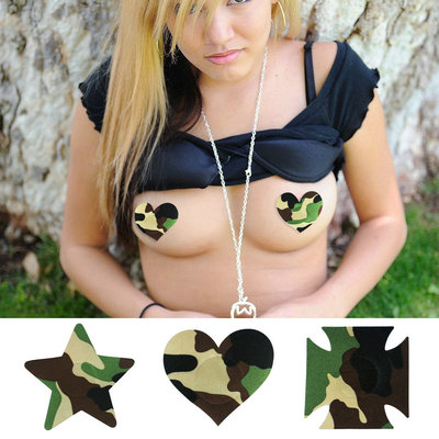 迷彩色胸贴 心形/五角星/方形 个性乳贴 一次性使用 透气易撕取