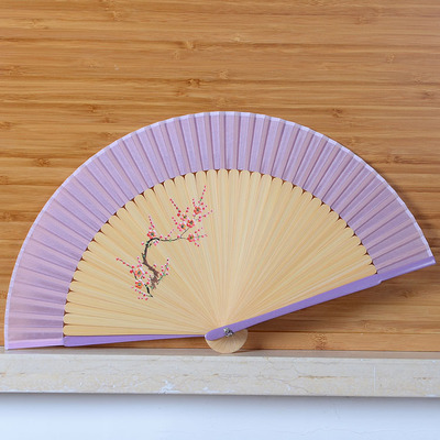 高档头青紫色烤漆手绘折扇 精品真丝女扇 中国风日式女式礼品扇子