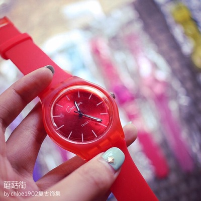爆款超可爱出口单彩色果冻表个性多彩塑料硅胶10种颜色女中性手表