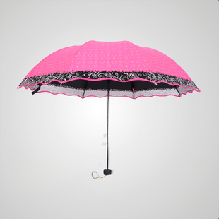 创意韩版黑胶遮阳伞阿波罗接边三折伞防紫外线晴雨伞女士礼品伞