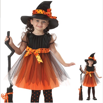 新款儿童万圣节演出服饰cosplay派对巫女表演服装巫婆服装公主裙