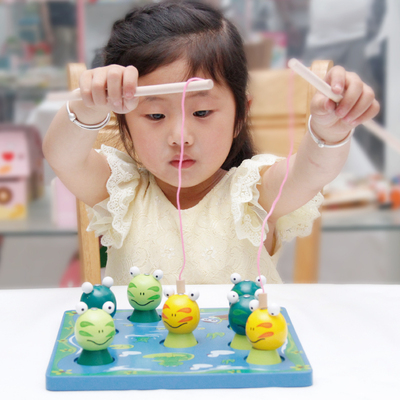 木制3D磁性立体大号磁铁钓鱼钓青蛙 宝宝幼儿早教益智亲子玩具