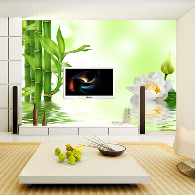 无缝大型壁画 电视墙背景墙卧室3d立体个性定制竹子荷花墙纸壁纸