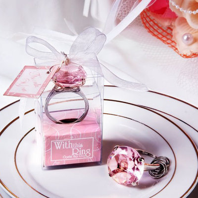 结婚用品婚庆回礼小礼品小礼物 创意亚克力钻戒形钥匙扣-圆形粉色