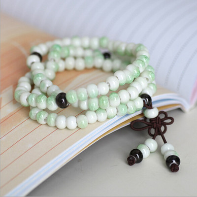 景德镇创意手工陶瓷首饰品 精致绿色瓷珠108颗转运佛珠手链