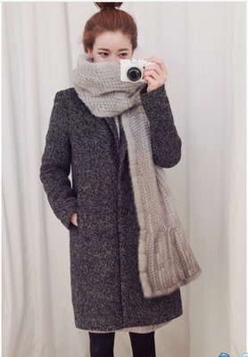 2015冬季学院风韩版最新款羊绒大衣外套女款圈圈绒时尚百搭中长款