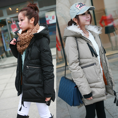 2014冬装新款韩版工装女士羽绒服女中长款正品带帽加厚大码外套女