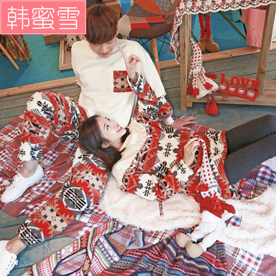 秋冬季珊瑚绒情侣睡衣加厚绒男士法兰绒长袖韩版女家居服卡通套装
