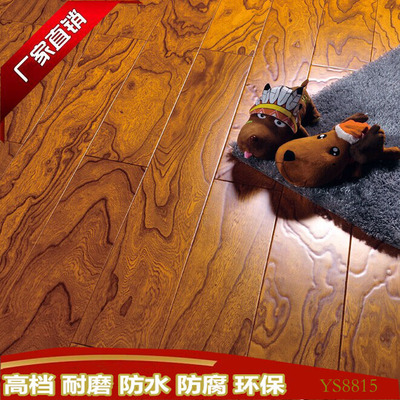 美禾实木多层地板 榆木仿古浮雕可用地暖地热纯实木复合地板 特价