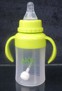 宝宝奶瓶 正品全硅胶奶瓶标准口径带吸管手柄 包邮送玩具