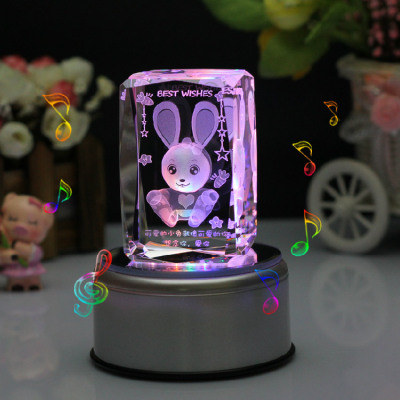 DIY刻字生日结婚礼物送男女友同学闺蜜孩子礼品水晶摆件3D兔子仔