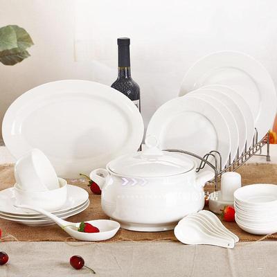 特价 景德镇创意陶瓷 56头纯白骨瓷餐具套装 餐盘碗新婚礼品