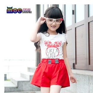 儿童装2015新款韩版夏季中大童女童短袖雪纺衬衫休闲短裤两件套装