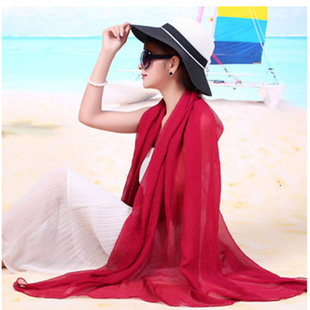 2015围巾女通用  新品纯色防晒披肩沙滩巾纱巾超长款雪纺多色丝巾