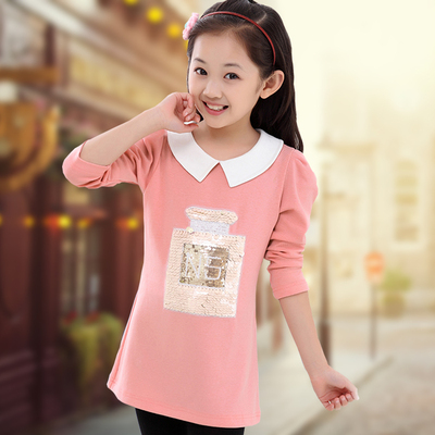 女童长袖T恤中长款2015儿童T恤韩版秋装打底衫中大童女装纯棉上衣