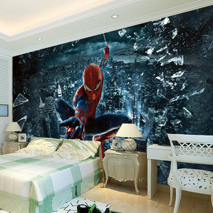 蜘蛛侠儿童房3D定制大型壁画电视背景墙纸无缝客厅无纺布壁纸墙布