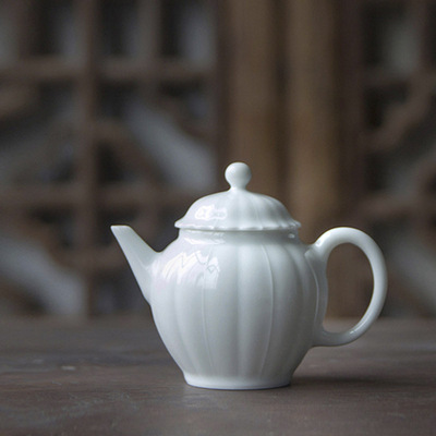 景德镇陶瓷花瓣壶 手工小茶壶 薄胎功夫茶具泡茶壶 雕刻手抓茶壶