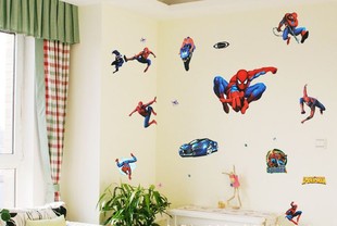 速卖通XY8090蜘蛛侠3D感墙贴画儿童贴纸PVC优质家居装饰墙贴