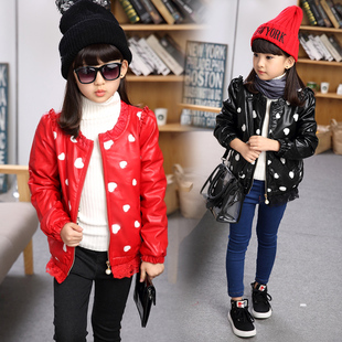 女童2015冬季新款童装韩版上衣休闲儿童中大童拉链衫皮衣外套加绒