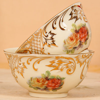 特价欧式宫廷骨瓷餐具奢华手绘金银餐碗套装陶瓷碗乔迁结婚礼品