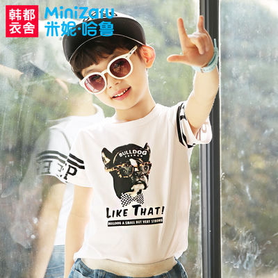 米妮哈鲁童装男童短袖T恤2015夏装新款韩版潮印花图案儿童T恤纯棉
