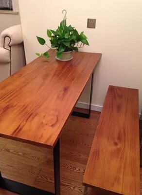 美式乡村北欧风情餐桌椅实木原木复古铁艺餐桌书桌长凳长条桌椅