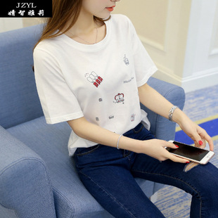 品质货源韩版休闲短袖T恤女春季新款女装T恤纯棉圆领修身短袖T恤