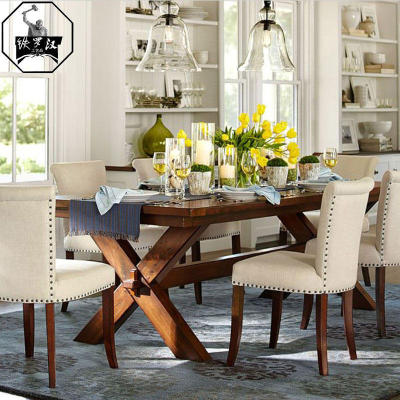 美式乡村餐桌椅复古纯实木餐桌餐椅组合长方形1.2米大板现代简约