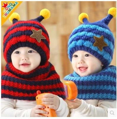 韩版新款儿童婴儿帽子秋冬蜜蜂造型套帽宝宝护耳绒帽套装