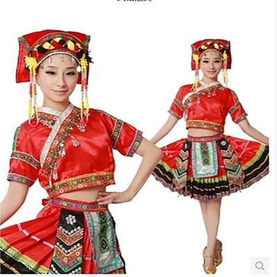 广西壮族服装土家族苗族彝族演出服少数民族舞蹈服饰女酒店服务员