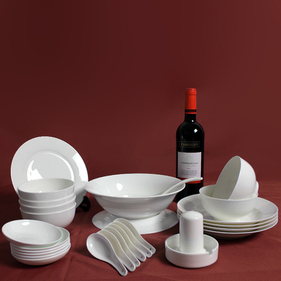 景德镇纯白色28头骨瓷餐具套装碗中西日韩式碗盘碟套装微波炉适用