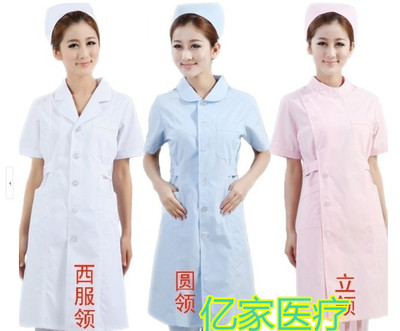 白色粉色护士服半袖 白大褂医生医师工作服夏季短袖美容实验服