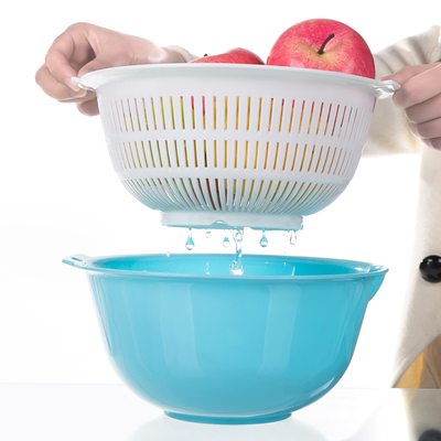 龙仕翔厨房双层洗菜篮沥水篮子创意洗米筛米盆塑料水果篮洗果盆