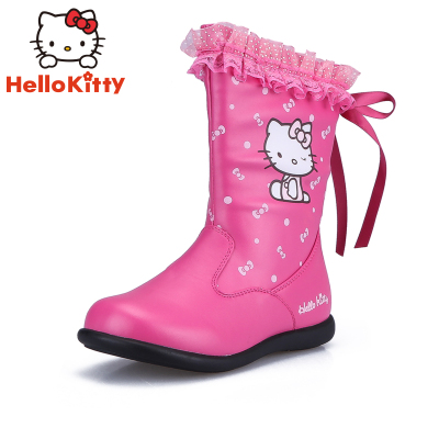 hellokitty2015冬季新款女童靴子加绒保暖雪地靴公主靴女童皮靴