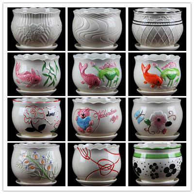 新款创意欧式陶瓷花盆特大三件套罐形盆栽花卉绿植盆多肉花盆包邮