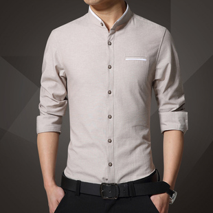 衬衫先生春装新款男士长袖衬衫韩版修身青年纯色大码免烫休闲衬衣