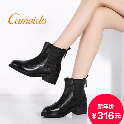 Cameido/卡美多2015冬季新款方根跟短靴女靴子马丁靴复古英伦裸靴