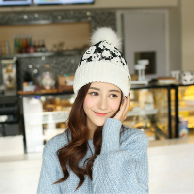 花朵毛线帽  女2015冬季新品韩版锥形印花优雅气质瘦脸针织帽保暖