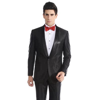 一扣新郎结婚礼服西装男装圆领黑色韩版修身男士西服套装2014新款