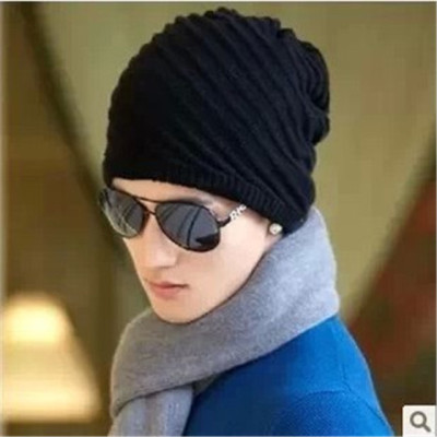 帽子男士针织韩版秋冬天潮套头帽护耳头巾帽脖套条纹两用毛线帽子