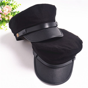 韩版黑色平顶帽海军帽男女通用可调节民国学生帽子五四青年毕业帽