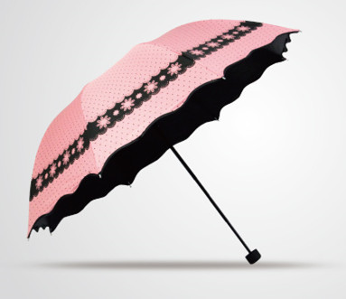 韩版创意波点黑胶太阳伞超强防嗮防紫外线遮阳伞女式三折叠晴雨伞