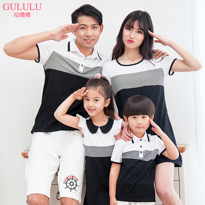 gululu2015夏装新款亲子装韩版时尚简约短袖T恤全家装B711