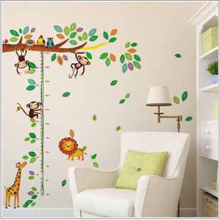 可移除 卡通长颈鹿猴子树身高贴卧室幼儿园背景墙贴纸画新品