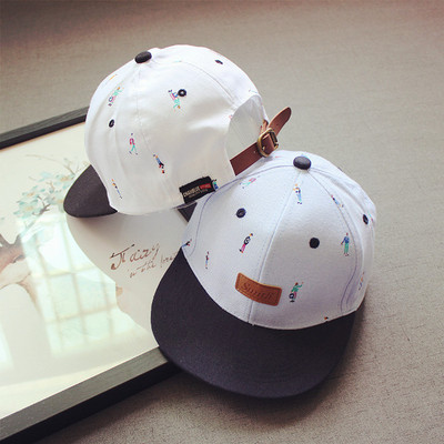 韩版夏季印花人皮扣棒球帽 棒球帽时尚情侣平沿帽韩版帽