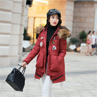 2015冬新款韩版修身显瘦超大毛领女中长款羽绒服加厚多标款外套
