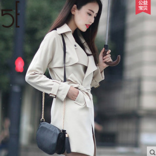 2015秋装新款韩版女装中长款系带收腰修身显瘦大码薄款风衣女