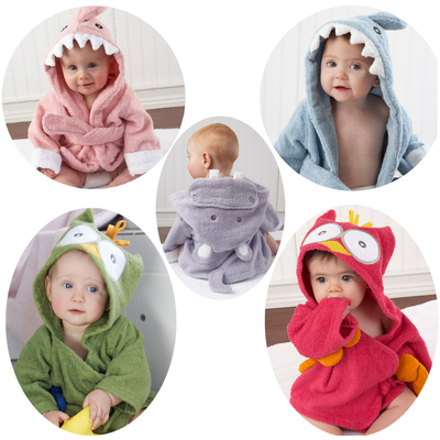 baby aspen 欧美热销卡通动物造型全棉宝宝婴儿带帽浴袍儿童浴衣