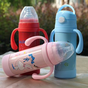 锐动宝宝婴儿不锈钢儿童两用保温奶瓶带吸管手柄宽口径双层保温杯